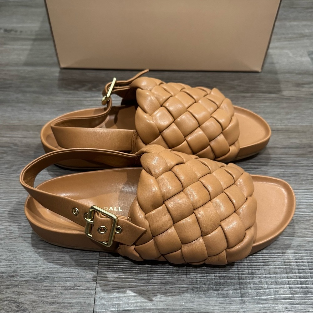Loeffler Randall Benton Braided Woven Dark Sand Leather Sandals